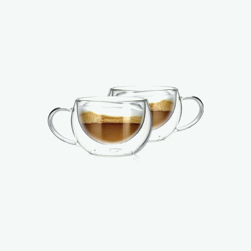 Dubbelwandige glazen ronde koffiekopjes - set van 2